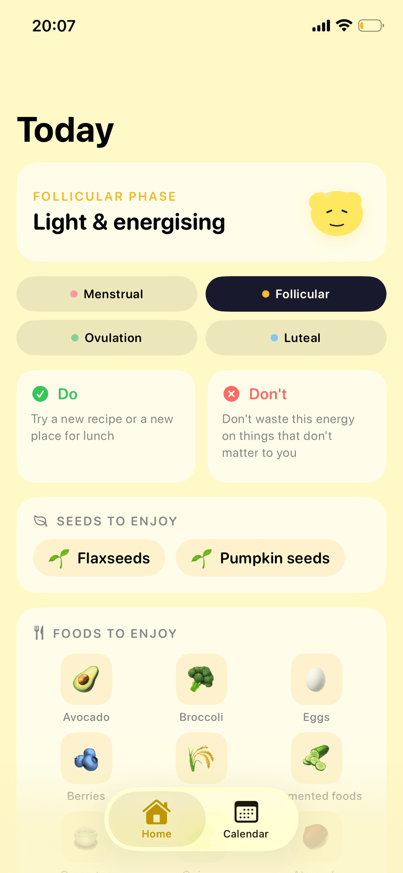 CycleTracker home screen